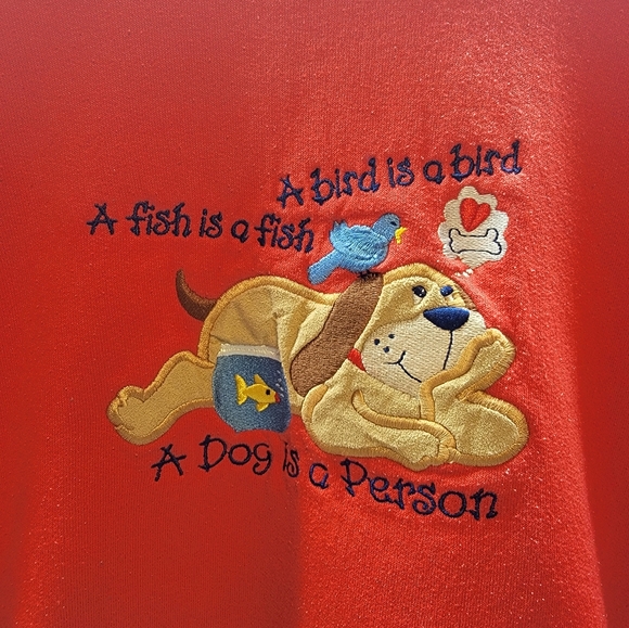 Vintage MCcc Sportswear Red A Dog Is A Person Sweatshirt Women's Size Large - Picture 3 of 4